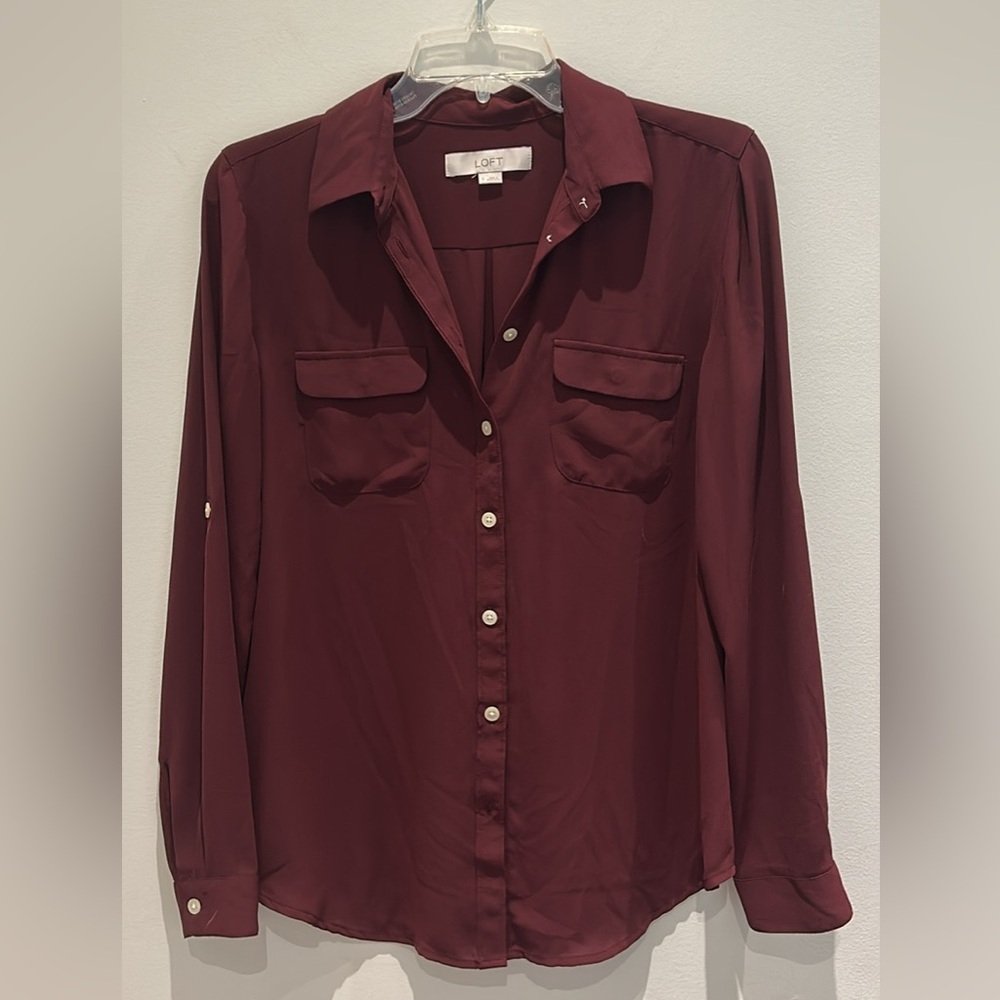 LOFT Women's Deep Red Button-Down Shirt